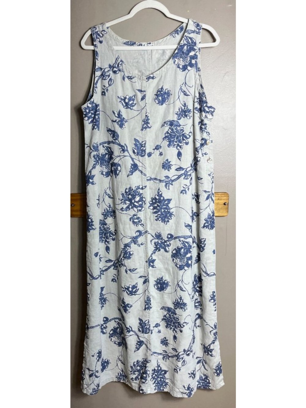 Vtg Garron Heavy Linen Dress Tank Jumper Column Floral Coastal Grandma Garden L - Picture 11 of 13